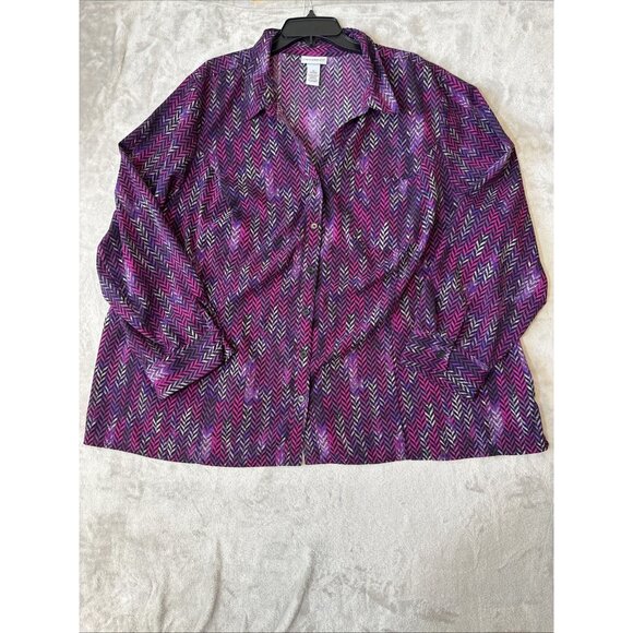 Women’s Catherine’s Button Up Blouse Purple Pink Plus 3X - Picture 1 of 10